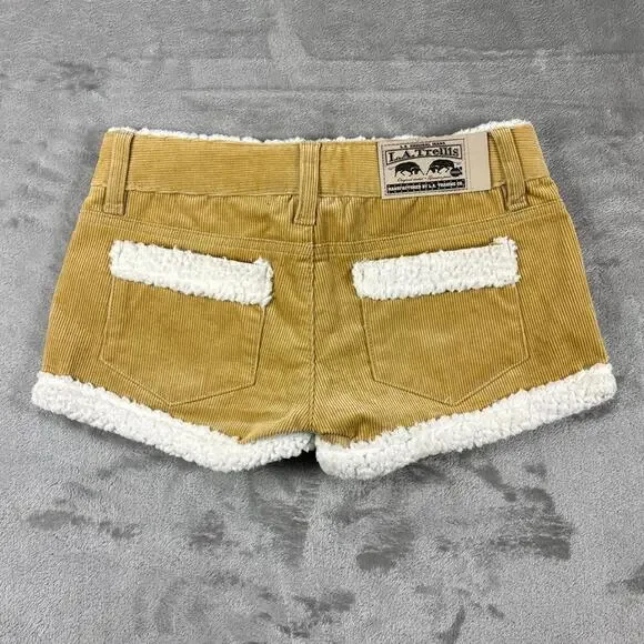 LA Trellis Corduroy Sherpa Lined Shorts Womens Small Tan Low Rise - Picture 2 of 7
